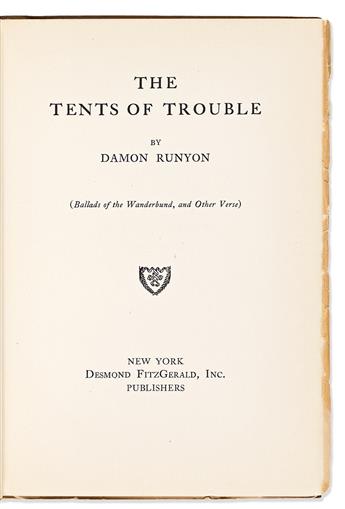 Runyan, Damon (1880-1946) Tents of Trouble, Signed First Edition.